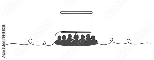 Audience watching presentation in conference room with screen. no editable stroke
