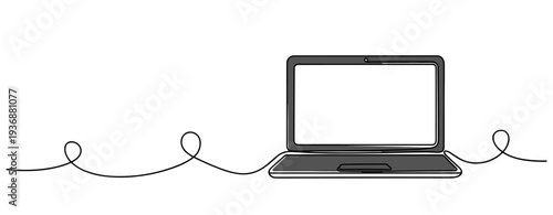 Laptop connected and idle on white continuous line background. no editable stroke