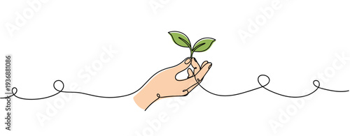 Hand holding small seedling sprout on white background. no editable stroke