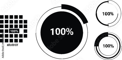 100 Percent Progress Bar Circle Indicators Loading UI Dashboard Interface Vector Set