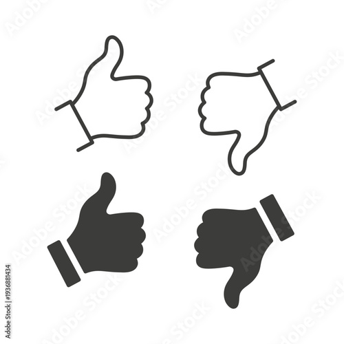 Like and dislike icon set, linear and flat design