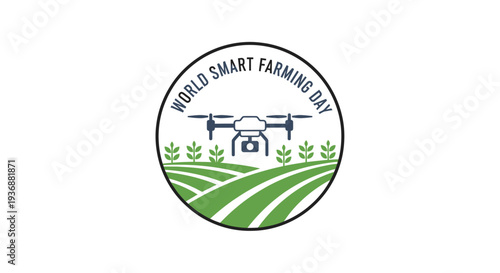 World Smart Farming Day logo with drone and agricultural field.