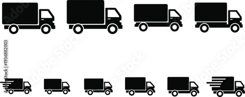 Delivery truck silhouette icon set cargo transport logistics vehicle shipping vector symbols collection pack