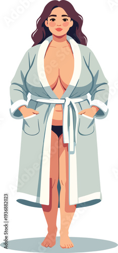 donna in accappatoio prima di fare la doccia o di vestire vettoriale