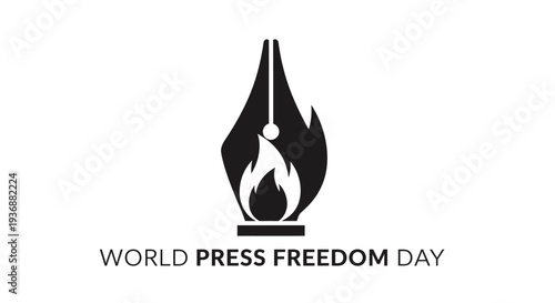 World Press Freedom Day logo with flame symbolizing free journalism.