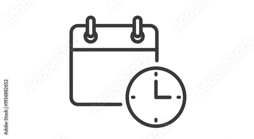 Calendar and Clock Icon Vector Illustration, Time Management and Scheduling Concept, Minimalist Graphic Design for Business and Planning