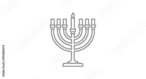 Simple line drawing of a traditional Jewish menorah with seven branches.