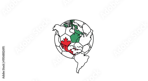 Globe highlighting specific regions in red and green.