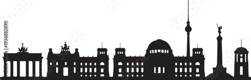 Berlin city skyline silhouette with famous landmarks and monuments in one panoramic view