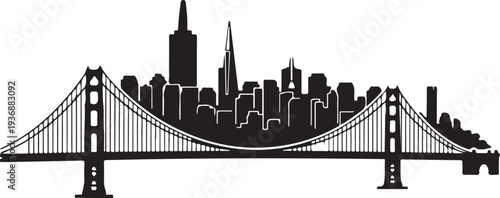 San Francisco city skyline with Golden Gate Bridge illustration isolated on transparent background image