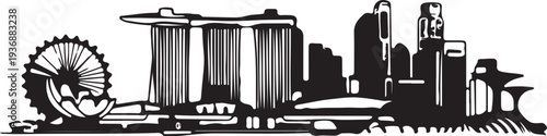 Singapore city skyline illustration with iconic buildings and landmarks in a simple style