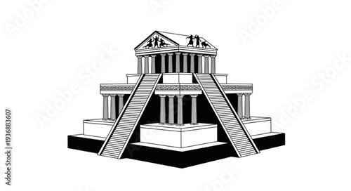 Ancient Temple Illustration - A Detailed Depiction of Architectural Grandeur.