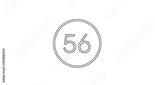 Simple black and white circular icon with the number fifty six.