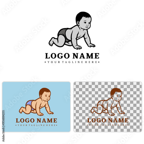 Classic Crawling Baby Vector Logo Illustration for Healthcare and Retail