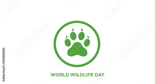 World Wildlife Day green paw print logo on white background.