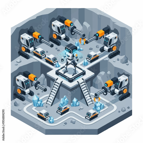 Futuristic Robot Mining Operation with Advanced Technology.