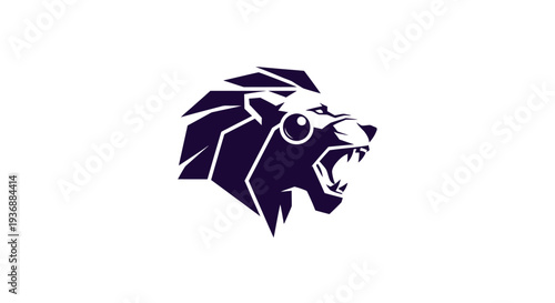 Modern minimalist lion head logo design with bold lines and dark blue color.
