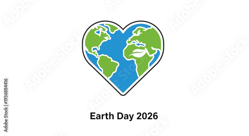 Earth Day 2026 logo with heart shaped globe.
