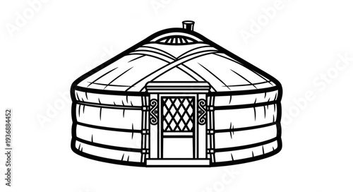 Detailed illustration of a traditional yurt dwelling, showcasing architectural design and cultural significance.