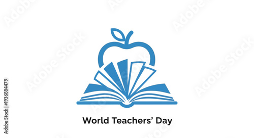 World Teachers Day illustration with apple and book symbolizing education.