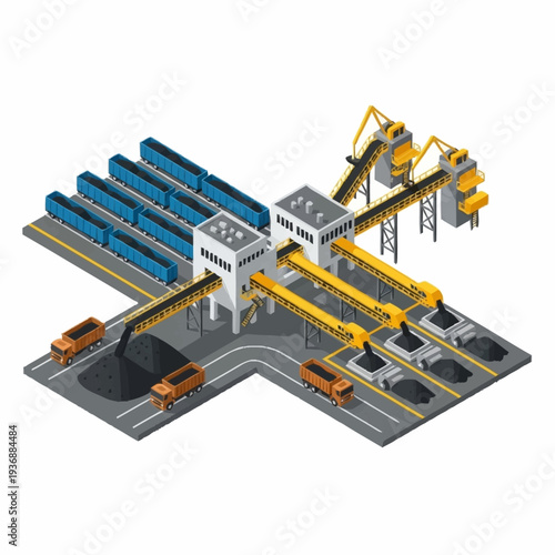 Industrial Coal Processing Plant with Conveyor Systems.