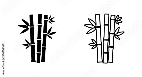 Clustered Bamboo Stems and Leaves Icon Set for Zen and Nature-themed Graphics