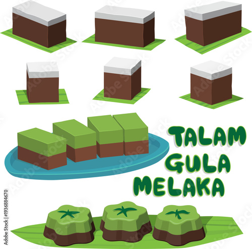 Talam Gula Melaka is a traditional Malaysian dessert made with layers of steamed rice flour and palm sugar, topped with coconut milk. It is a delicious snack.