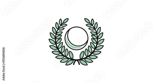 Simple minimalist logo design with laurel wreath and circular element.