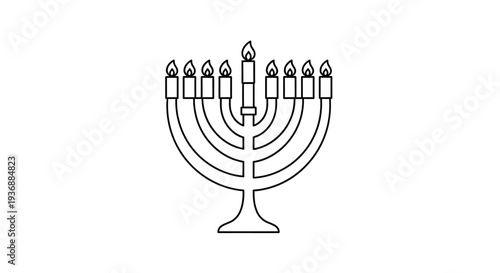 Simple line drawing of a traditional Jewish menorah with nine candles.