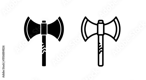 Double-Headed Axe Vector Icon for Medieval, Fantasy, and Chopping Concepts