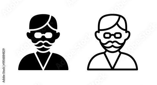 Elderly Man Avatar Vector Icon with Mustache and Glasses for Profile or Education
