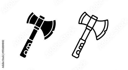 Classic Single-Bladed Axe Icon Vector for Woodcutting, Camping, and Tools