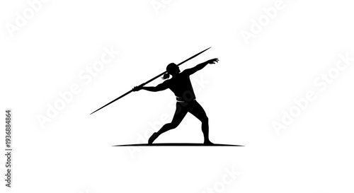 Silhouette of a person throwing javelin on white background.