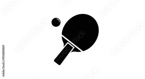 Black Ping Pong Paddle and Ball Silhouette.
