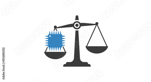 Balance scale with blue microchip on one side and empty on the other.