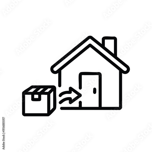 Black and white vector house warehouse with parcel box and delivery arrow logistic storage icon