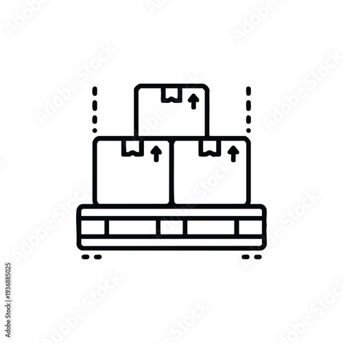 Warehouse pallet with cardboard boxes line icon black and white logistics and storage vector illustration