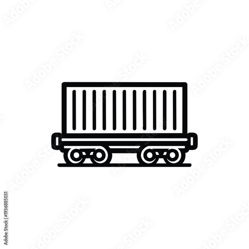 Rail freight container wagon line icon black and white vector illustration for logistics transport and warehouse services