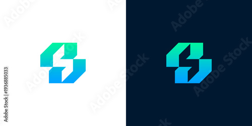 Sleek and Vibrant Abstract Geometric Logo Featuring a Dynamic Letter S or Lightning Symbol with a Modern Gradient of Blue and Green, Ideal for Technology and Innovation Branding