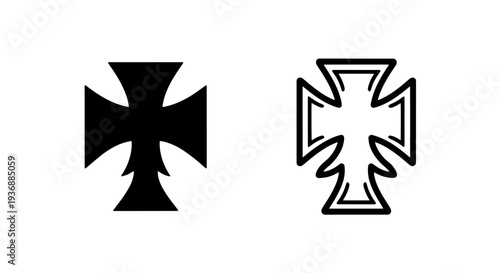 Classic Iron Cross Symbol Icon in Solid Black and Outline Styles
