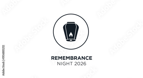 Remembrance Night 2026 logo with candle icon in black and white design.
