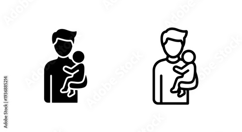 Father Holding Baby Icon Representing Parenthood and Family Love in Flat and Line Art Styles