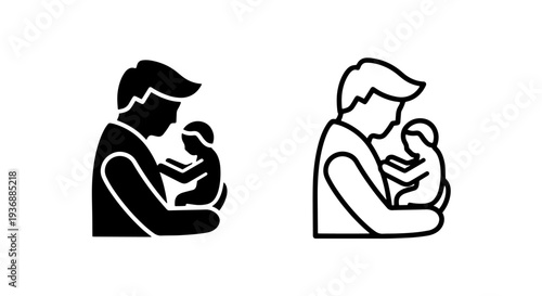 Caring Father and Baby Icon Symbolizing Parental Bond and Affection in Glyph and Outline Vectors