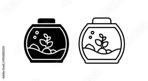 Mini Ecosystem Terrarium Icon: Small Plant Growing in a Glass Container