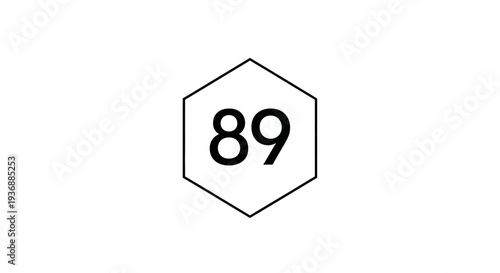 Simple black and white hexagon icon with number eighty nine.