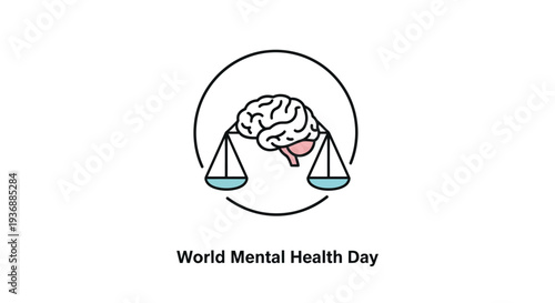 World Mental Health Day illustration with brain on scales.