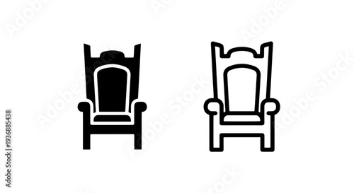 Classic High-Backed Throne Chair Black and Outline Icon Set