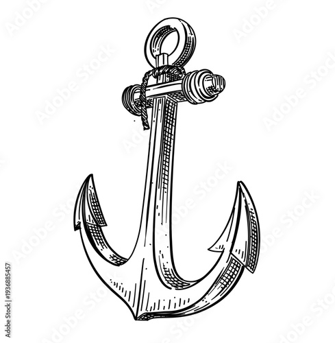 maritime ship anchor nautical vector line art hand drawn illustration