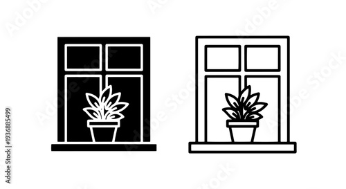 Succulent Potted Plant Icon in Window for Modern Home and Office Decor