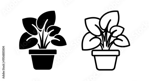 Potted Broad Leaf Houseplant Icon for Indoor Gardening and Home Decoration Vector
